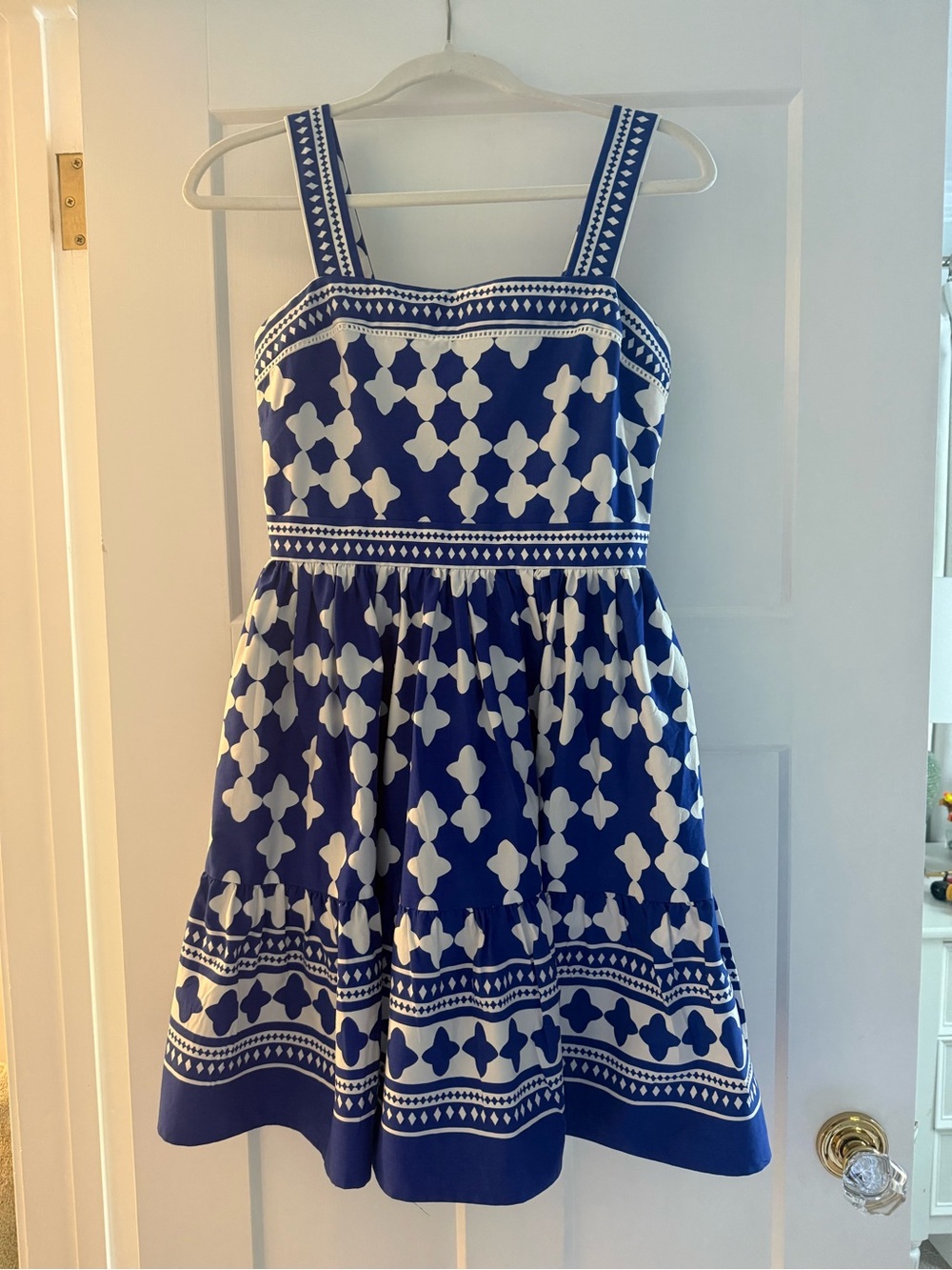 kate spade Blue and White Geometric Lantern Poplin Strap Sundress - Picture 5 of 8